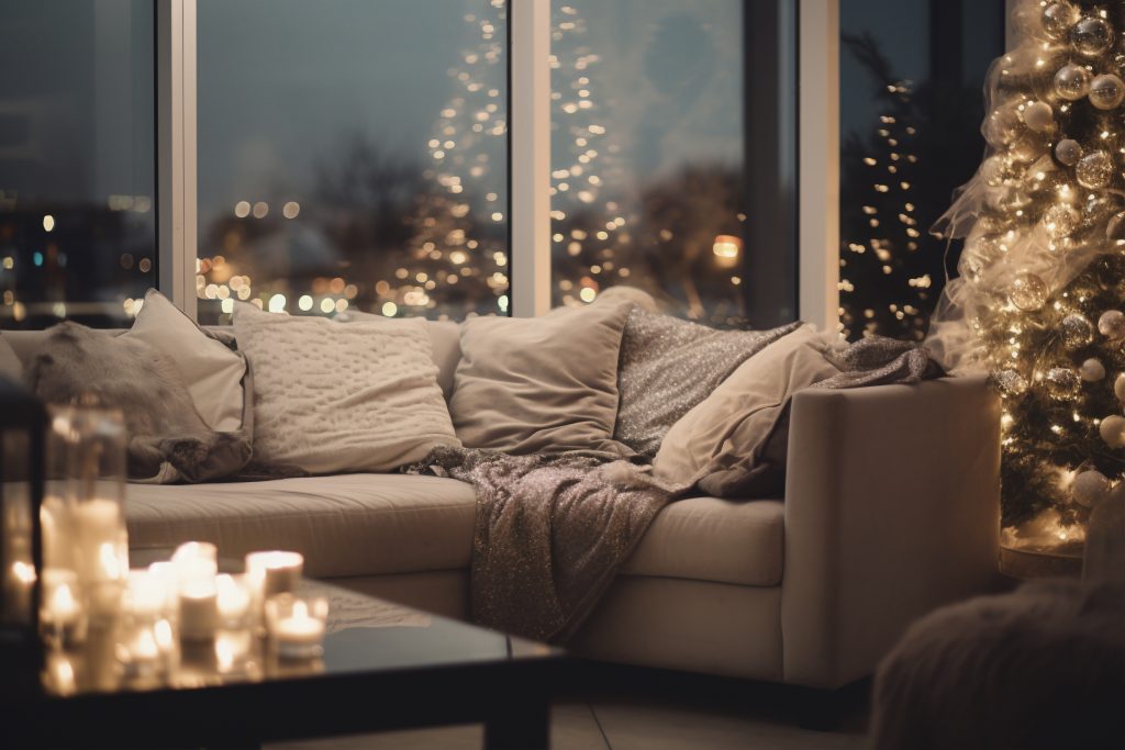 cozy winter home decor with warm lighting